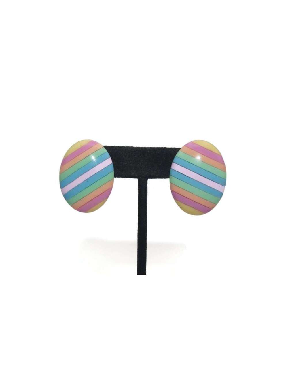Vintage Striped Pastel Colors Plastic Easter Egg Stud Earrings.